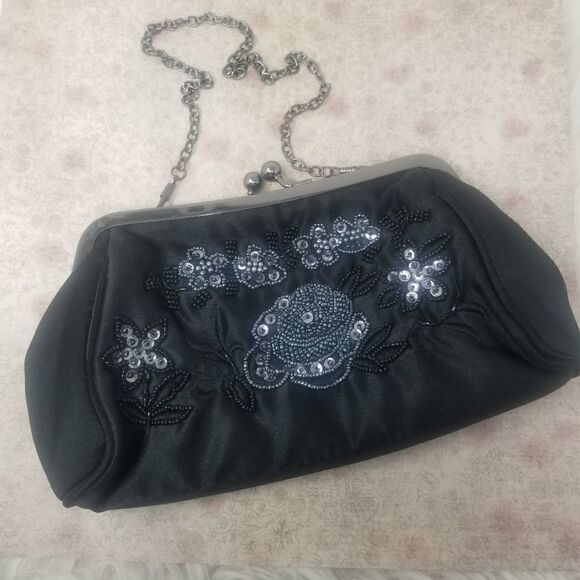 Boho Black Beaded Evening Bag. - Picture 1 of 10